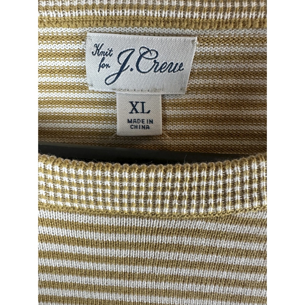 NEW J. Crew Knit Cotton Split-Hem Sweater Stripe Golden Brown & Cream Men's XL - Picture 6 of 8
